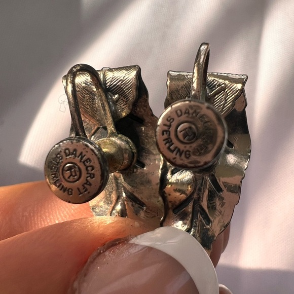 Vintage Danecraft Sterling Silver Leaf Clip On Earrings Set 925 - Picture 9 of 9